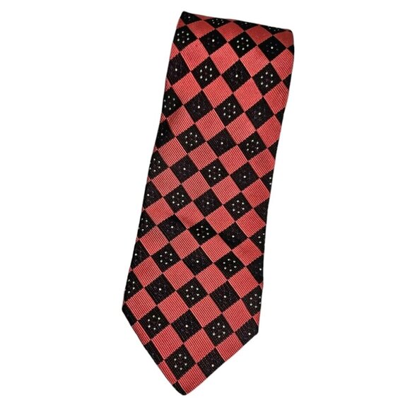 ETRO Men's 100% Silk Necktie LUXURY Tie Black Pink Geometric W:3.7